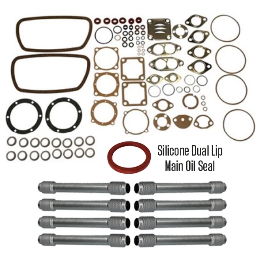 Type 1 Engine Gasket Kit With Silicone Dual Lip Main Oil Seal And 8 Pushrod Tubes (1300cc-1600cc)