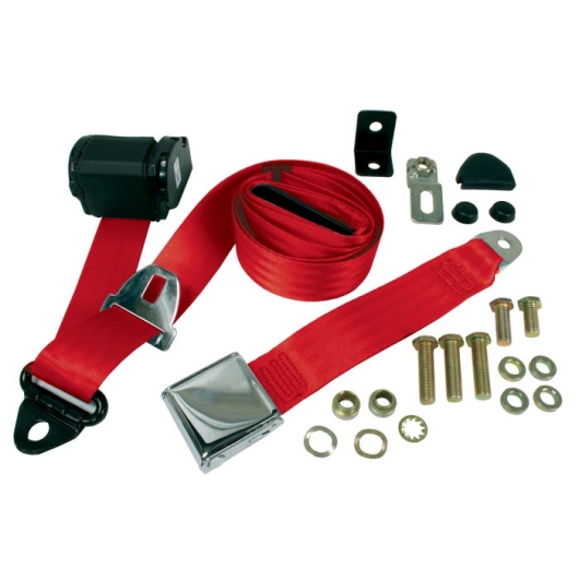 Beetle Inertia Front Seat Belt With Chrome Buckle - Red