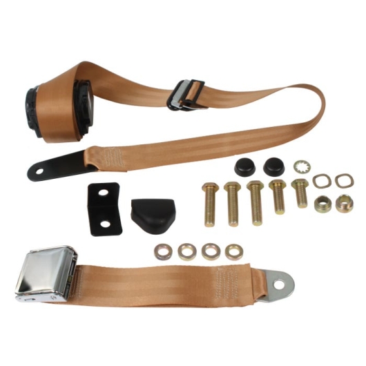 Beetle Inertia Front Seat Belt With Chrome Buckle - Tan