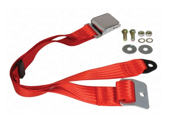 2 Point Static Lap Belt With Chrome Buckle - Red