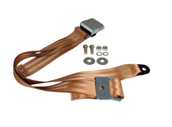 2 Point Static Lap Belt With Chrome Buckle - Tan