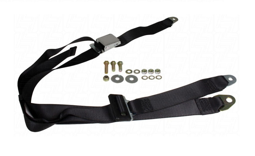 Beetle Static 3 Point Front Seat Belt With Chrome Buckle - Black