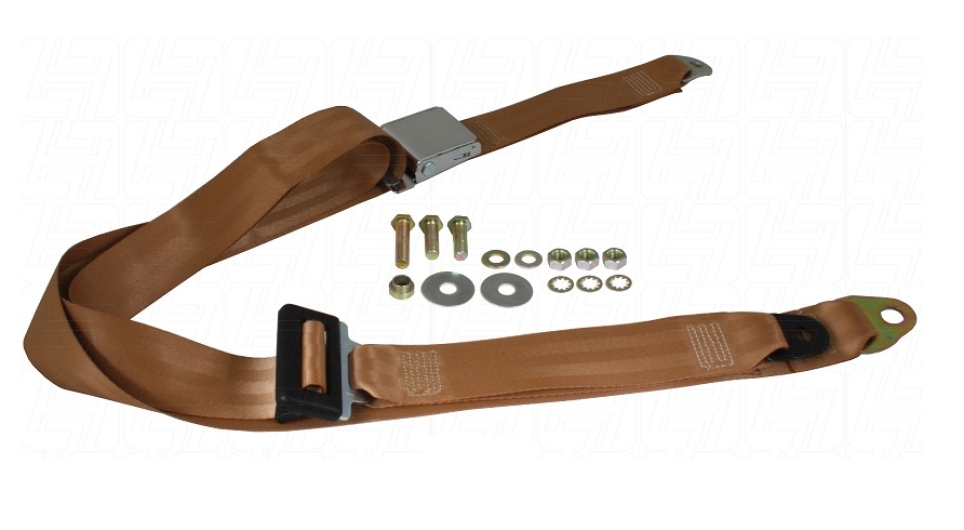 Beetle Static 3 Point Front Seat Belt With Chrome Buckle - Tan