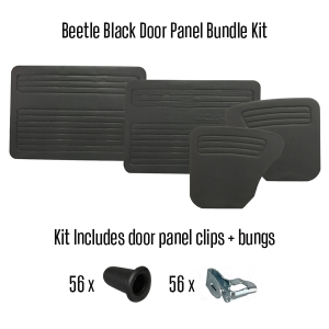 Beetle Black Door Panel Bundle Kit (Includes Clips And Bungs) - 1967-79 Without Pockets