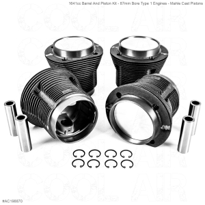 Beetle 1641cc Barrel And Piston Kit - 87mm Bore - Mahle Cast Pistons
