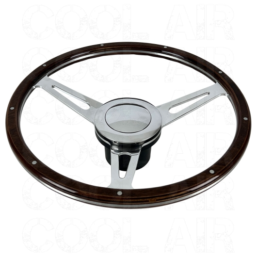 SSP Mahogany Steering Wheel - 380mm - 9 Rivets - Wide Slots - Dished
