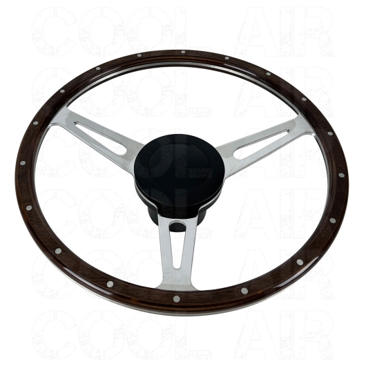 SSP Mahogany Steering Wheel - 380mm - 18 Rivets - Wide Slots - Dished