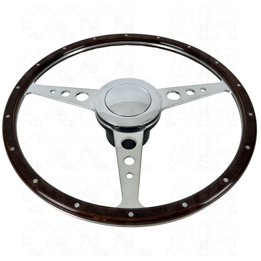 SSP Mahogany Steering Wheel - 405mm - 18 Rivets - Holed Spokes - No Dish