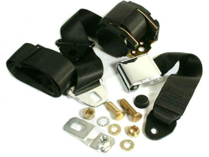 Bus Black Inertia Front Seat Belt (Bench Seat Models) - Chrome Buckle