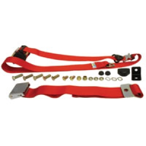 Bus Red Inertia Front Seat Belt (Bench Seat Models) - Chrome Buckle