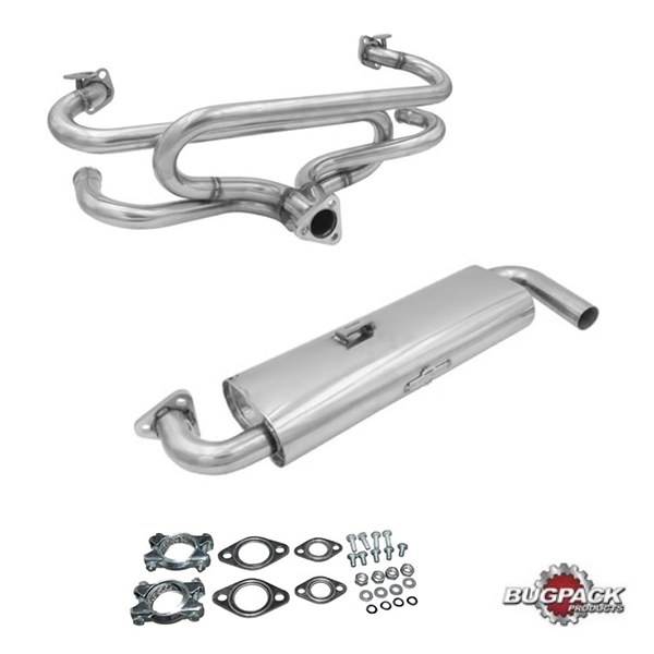 Bugpack Stainless Steel Single Quiet Pack Muffler + Header Kit - Cool ...