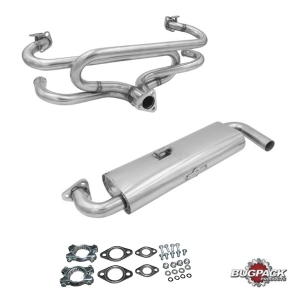 Bugpack Stainless Steel Single Quiet Pack Muffler + Header Kit