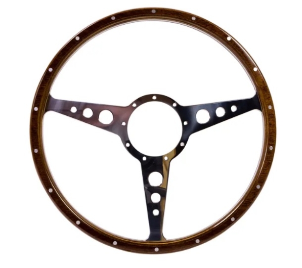 SSP Mahogany Steering Wheel - 405mm - 18 Rivets - Holed Spokes - No Dish