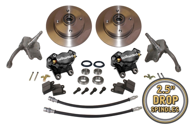 Beetle Front Disc Brake Conversion Kit 4x130 With Drop Spindles And Black Wilwood Calipers - 1966-79
