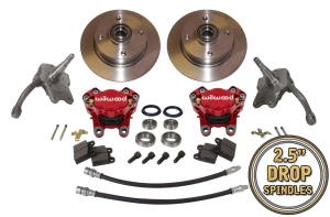 Beetle Front Disc Brake Conversion Kit 4x130 With Drop Spindles And Red Wilwood Calipers - 1966-79