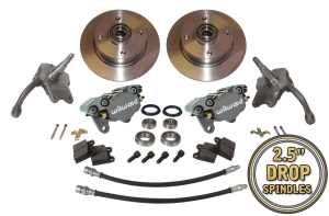 Beetle Front Disc Brake Conversion Kit 4x130 With Drop Spindles And Silver Wilwood Calipers - 1966-79