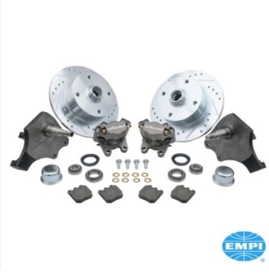 Beetle Cross Drilled Front Disc Brake Conversion Kit 4x130 With Drop Spindles And Silver Wilwood Calipers - 1966-79