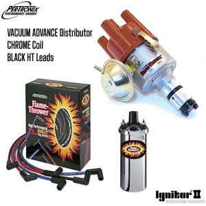 Vacuum Advance Distributor With Ignitor 2 Bundle Kit - Chrome Coil And Black HT Leads (Type 1 Engines)