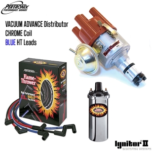 Vacuum Advance Distributor With Ignitor 2 Bundle Kit - Chrome Coil And Blue HT Leads (Type 1 Engines)