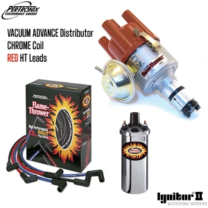 Vacuum Advance Distributor With Ignitor 2 Bundle Kit - Chrome Coil And Red HT Leads (Type 1 Engines)