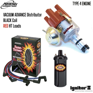 Vacuum Advance Distributor With Ignitor 2 Bundle Kit - Black Coil And Red HT Leads (Type 4 Engines)