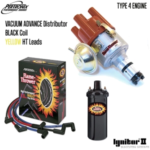 Vacuum Advance Distributor With Ignitor 2 Bundle Kit - Black Coil And Yellow HT Leads (Type 4 Engines)