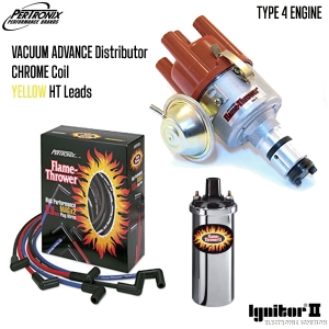 Vacuum Advance Distributor With Ignitor 2 Bundle Kit - Chrome Coil And Yellow HT Leads (Type 4 Engines)