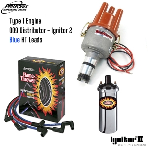 009 Distributor With Ignitor 2 Bundle Kit - Chrome Coil And Blue HT Leads (Type 1 Engines)