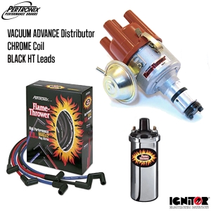 Vacuum Advance Distributor With Ignitor 1 Bundle Kit - Chrome Coil And Black HT Leads (Type 1 Engines)