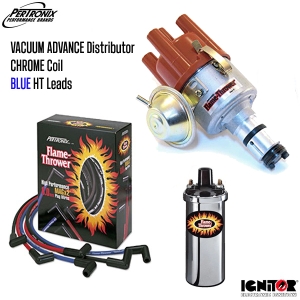 Vacuum Advance Distributor With Ignitor 1 Bundle Kit - Chrome Coil And Blue HT Leads (Type 1 Engines)