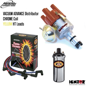 Vacuum Advance Distributor With Ignitor 1 Bundle Kit - Chrome Coil And Yellow HT Leads (Type 1 Engines)