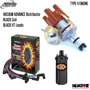 Vacuum Advance Distributor With Ignitor 1 Bundle Kit - Black Coil And Black HT Leads (Type 4 Engines)