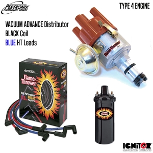 Vacuum Advance Distributor With Ignitor 1 Bundle Kit - Black Coil And Blue HT Leads (Type 4 Engines)
