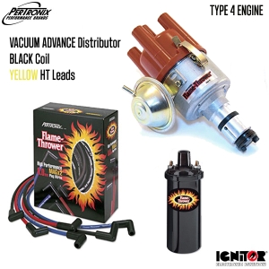 Vacuum Advance Distributor With Ignitor 1 Bundle Kit - Black Coil And Yellow HT Leads (Type 4 Engines)