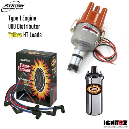 009 Distributor With Ignitor 1 Bundle Kit - Chrome Coil And Yellow HT Leads (Type 1 Engines)