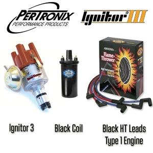Vacuum Advance Distributor With Ignitor 3 Bundle Kit - Black Coil And Black HT Leads (Type 1 Engines)