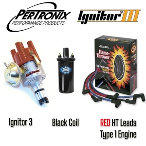 Vacuum Advance Distributor With Ignitor 3 Bundle Kit - Black Coil And Red HT Leads (Type 1 Engines)