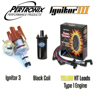 Vacuum Advance Distributor With Ignitor 3 Bundle Kit - Black Coil And Yellow HT Leads (Type 1 Engines)
