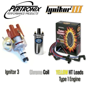 Vacuum Advance Distributor With Ignitor 3 Bundle Kit - Chrome Coil And Yellow HT Leads (Type 1 Engines)