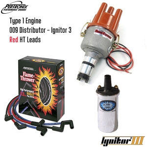 009 Distributor With Ignitor 3 Bundle Kit - Chrome Coil And Red HT Leads (Type 1 Engines)