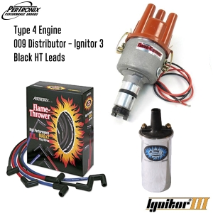 009 Distributor With Ignitor 3 Bundle Kit - Chrome Coil And Black HT Leads (Type 4 Engines)