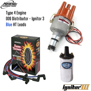 009 Distributor With Ignitor 3 Bundle Kit - Chrome Coil And Blue HT Leads (Type 4 Engines)