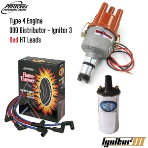 009 Distributor With Ignitor 3 Bundle Kit - Chrome Coil And Red HT Leads (Type 4 Engines)