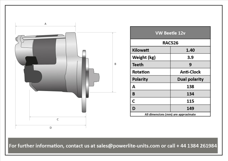 RAC526 Hi Torque Starter Motor - 6 Volt Models Converted To 12 Volt