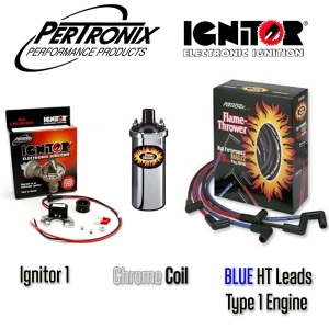 Pertronix Ignitor 1 Bundle Kit - Chrome Coil And Blue Leads - Type 1 Engines