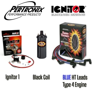 Pertronix Ignitor 1 Bundle Kit - Black Coil And Blue Leads - Type 4 Engines