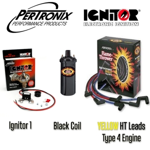 Pertronix Ignitor 1 Bundle Kit - Black Coil And Yellow Leads - Type 4 Engines