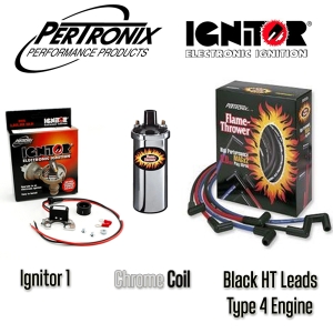 Pertronix Ignitor 1 Bundle Kit - Chrome Coil And Black Leads - Type 4 Engines