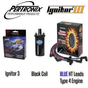 Pertronix Ignitor 3 Bundle Kit - Black Coil And Blue Leads - Type 4 Engines