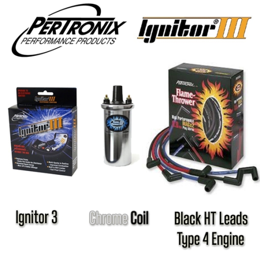 Pertronix Ignitor 3 Bundle Kit - Chrome Coil And Black Leads - Type 4 Engines